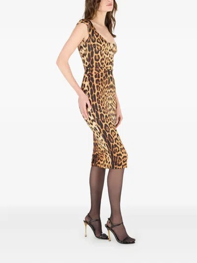 Roberto Cavalli Womens Naturale Leopard-print Woven Midi Dress In Brown