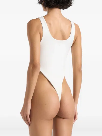 Manière De Voir Noah Plunge-neck High-leg Bodysuit In White