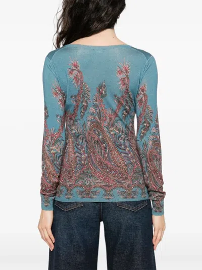 Etro Midnight Dream Printed V-neck Sweater In Multi