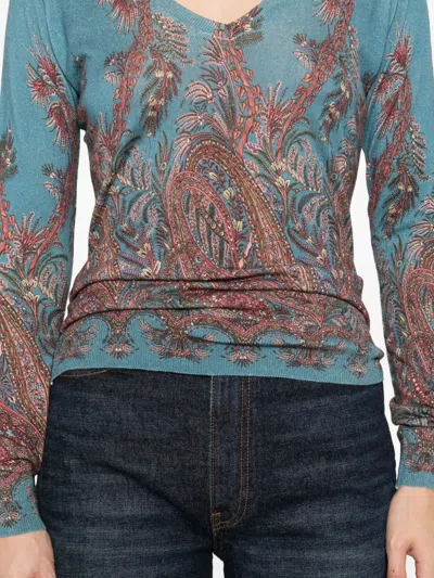 Etro Midnight Dream Printed V-neck Sweater In Multi