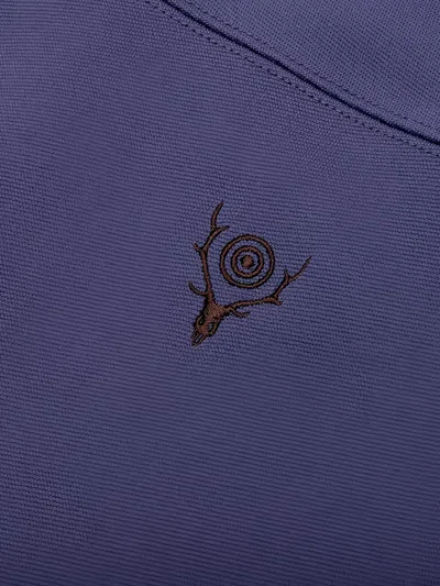 South2 West8 High Collar Activewear Jacket With Subtle Embroidery In Blue