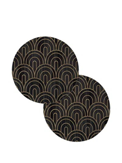 Hestialiving Deco Pattern Round Tablemats (set Of Two) In Black