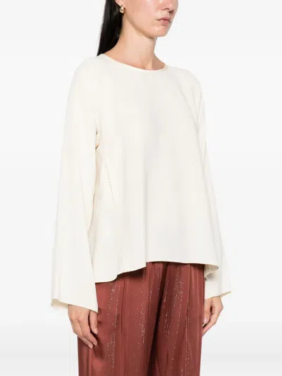 Forte Forte Relaxed Fit Long Sleeve Satin Top In White