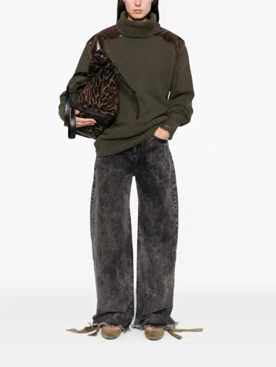 Stella Mccartney Snakeskin-embossed Leather Patch Turtleneck Sweater In Green
