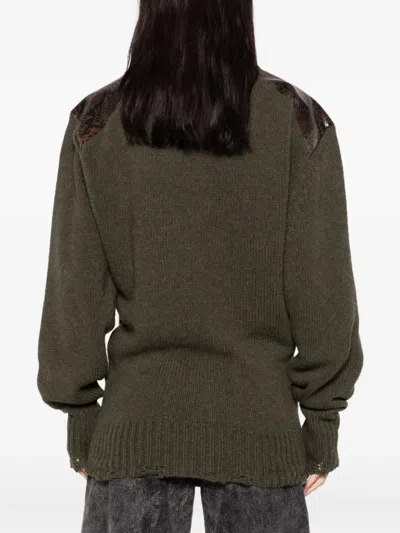 Stella Mccartney Snakeskin-embossed Leather Patch Turtleneck Sweater In Green