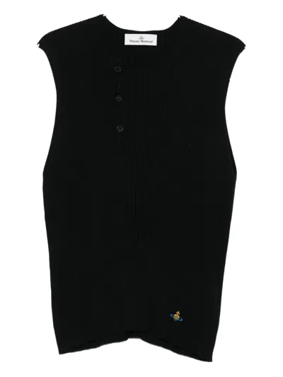 Vivienne Westwood Ribbed Sleeveless Crewneck Button Detailing In Black