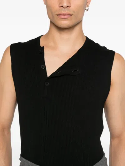 Vivienne Westwood Ribbed Sleeveless Crewneck Button Detailing In Black