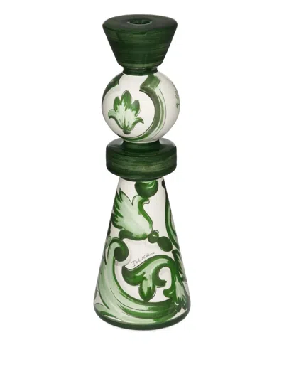 Dolce & Gabbana Large Floral-print Candle Holder In Green