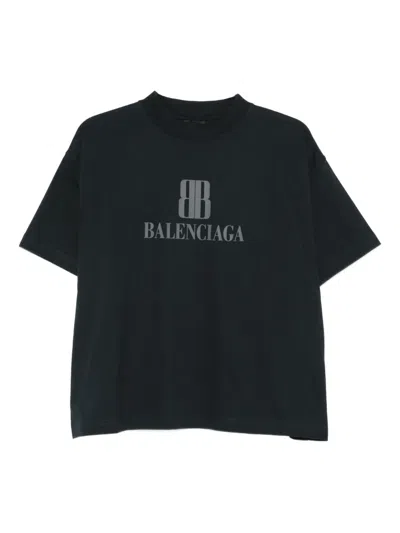 Balenciaga Black Nano Bb Cropped T-shirt In Black