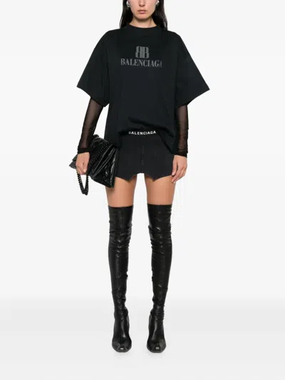 Balenciaga Black Nano Bb Cropped T-shirt In Black