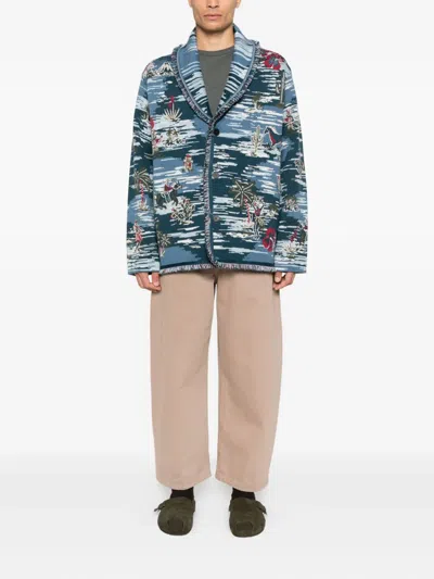 Alanui Fringed Patterned Cardigan In Blue