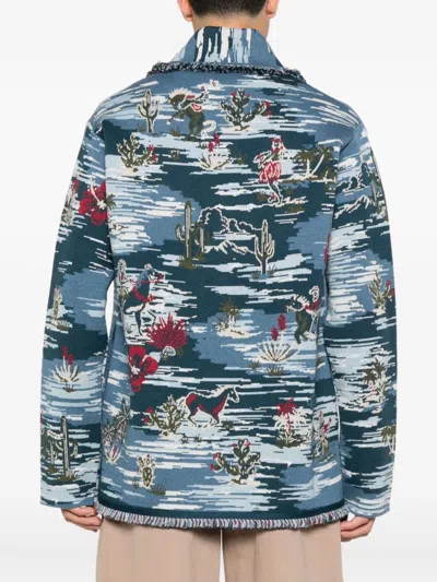 Alanui Fringed Patterned Cardigan In Blue