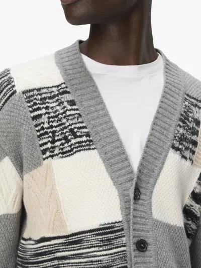 Missoni V-neck Patchwork Knit Cardigan In Gray