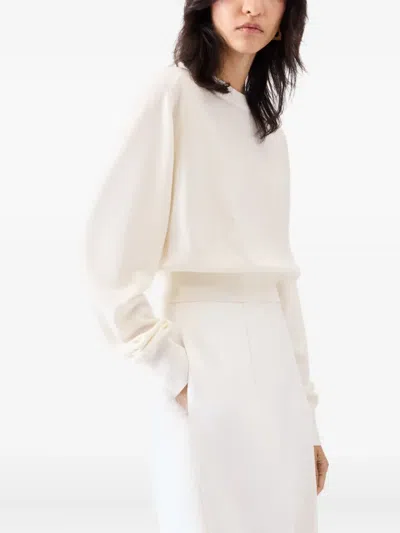 Jacquemus White Crew Neck Sweater With Back Logo In Merino Wool Woman In White