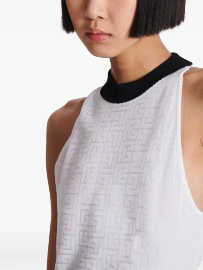Balmain Two-tone Monogrammed Knit Bodysuit In White