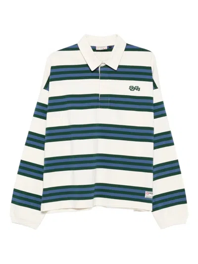 Summer Games Striped Long-sleeve Polo Shirt In Blue