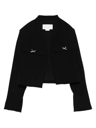 Genny Cropped Cady Jacket With Jeweled X Detail In Black