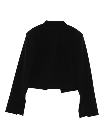 Genny Cropped Cady Jacket With Jeweled X Detail In Black