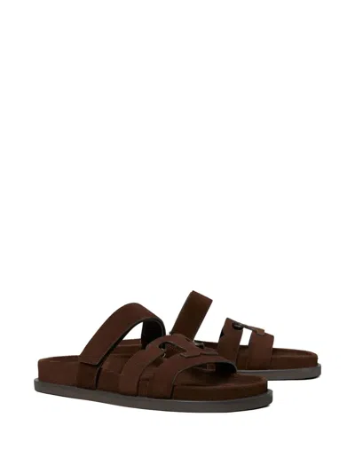 Tory Burch Ines Suede Triple-band Sport Mule Sandals In Brown