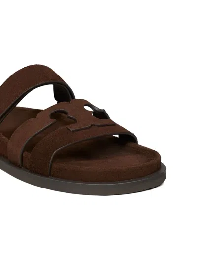 Tory Burch Ines Suede Triple-band Sport Mule Sandals In Brown