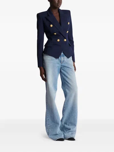 Balmain Structured Double-breasted Blazer Peak Lapels In Blue
