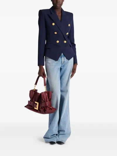 Balmain Structured Double-breasted Blazer Peak Lapels In Blue