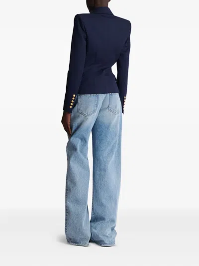 Balmain Structured Double-breasted Blazer Peak Lapels In Blue
