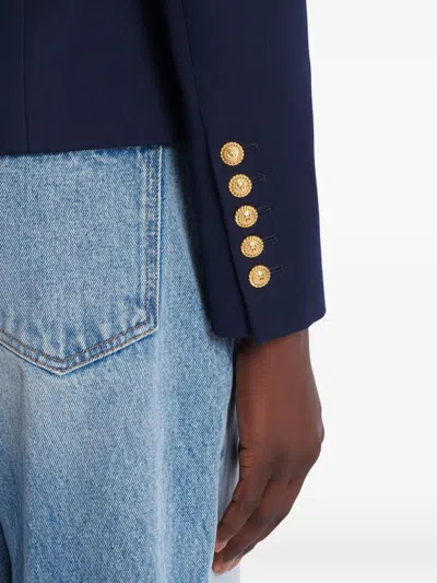 Balmain Structured Double-breasted Blazer Peak Lapels In Blue