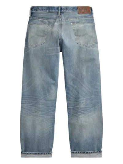 Rrl Distressed Patchwork Jeans In Blue
