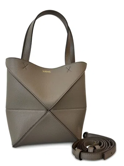 Loewe Womens Dark Khaki Green Puzzle Fold Mini Leather Tote Bag In Neutral