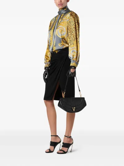 Versace Virtus Medium Leather Shoulder Bag In Black