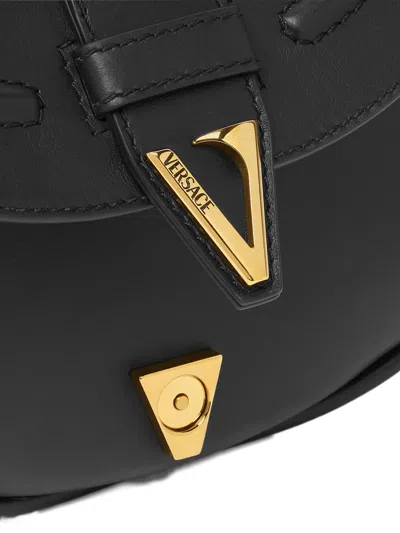 Versace Virtus Medium Leather Shoulder Bag In Black