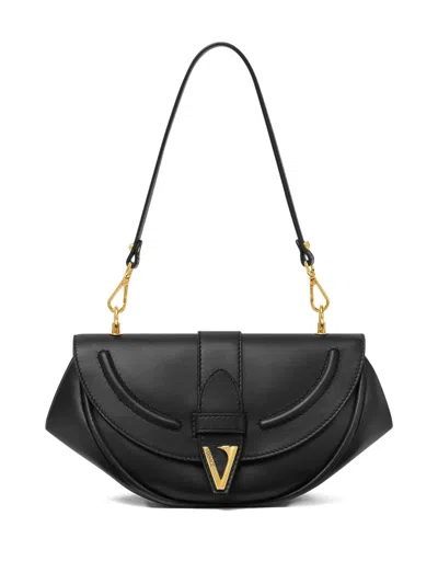 Versace Virtus Medium Leather Shoulder Bag In Black