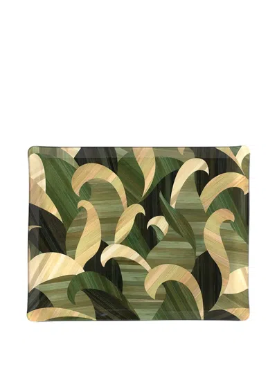 Hestialiving Tropique Leaf-pattern Serving Tray In Green