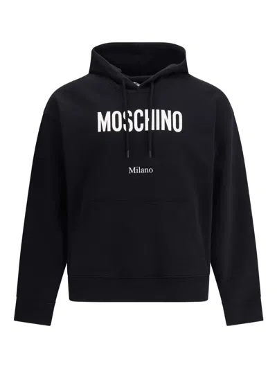 Moschino Cotton Hoodie With Drawstrings And Kangaroo Pocket In Black