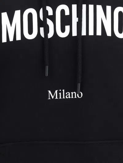 Moschino Cotton Hoodie With Drawstrings And Kangaroo Pocket In Black