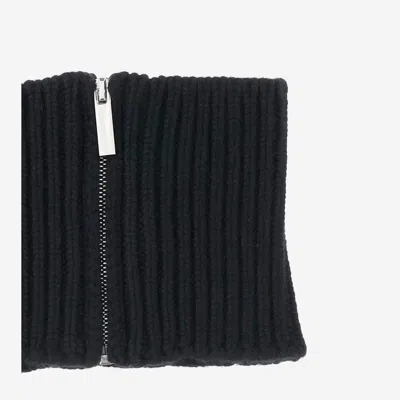 Sa Su Phi Ribbed Knit Scarf With Central Silver Zipper In Blue