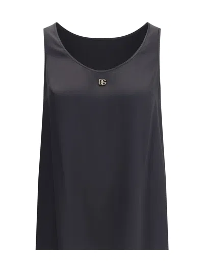 Dolce & Gabbana Satin Camisole Top With Logo In Black