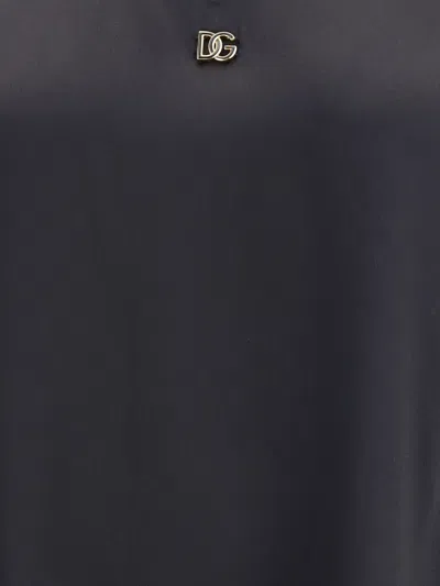 Dolce & Gabbana Satin Camisole Top With Logo In Black