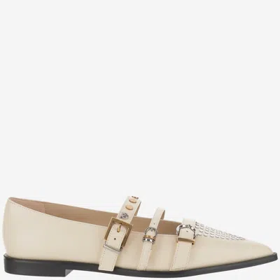 Pinko Studded Leather Ballet Flats In White