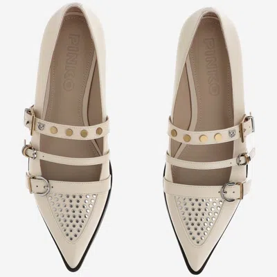 Pinko Studded Leather Ballet Flats In White