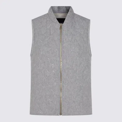 Fabiana Filippi Quilted Vest With Sequin Embellishments And Stand Collar In Gray