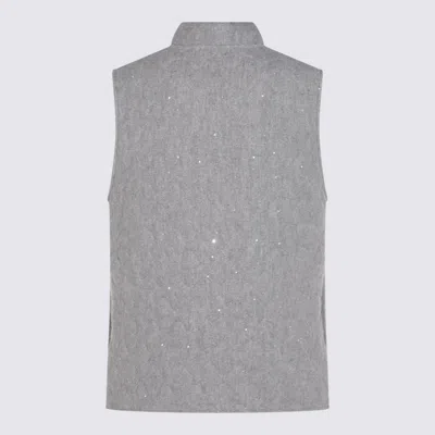 Fabiana Filippi Quilted Vest With Sequin Embellishments And Stand Collar In Gray