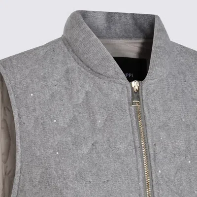 Fabiana Filippi Quilted Vest With Sequin Embellishments And Stand Collar In Gray