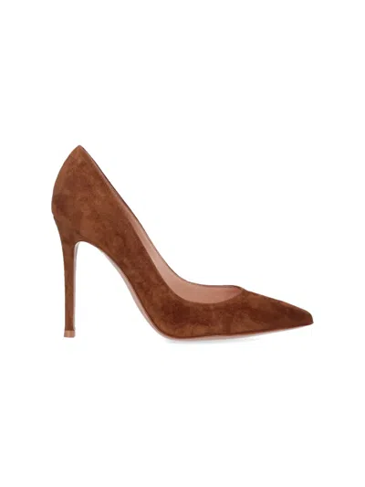 Gianvito Rossi Pointed-toe Suede Stiletto Pumps With Leather Sole In Brown