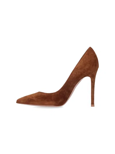 Gianvito Rossi Pointed-toe Suede Stiletto Pumps With Leather Sole In Brown