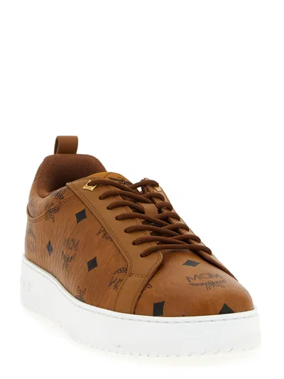Mcm Multicolor Canvas And Leather Sneakers In Brown