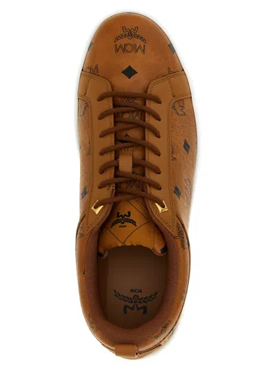 Mcm Multicolor Canvas And Leather Sneakers In Brown