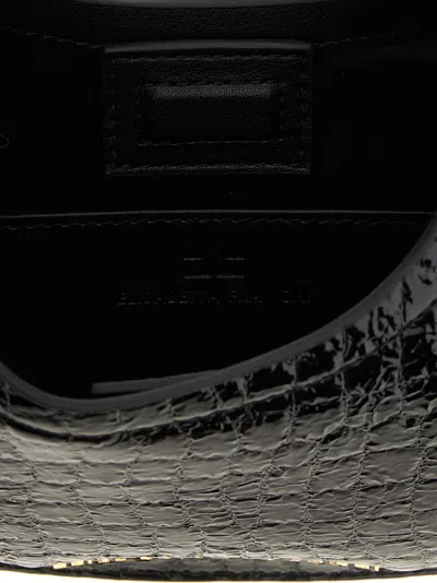 Elisabetta Franchi Small Hobo Crocodile-effect Metal-top-handle Shoulder Bag In Black