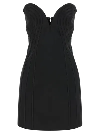 Rotate Birger Christensen Satin Mini Dress With Sweetheart Neckline Rotate In Black